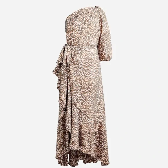 NWT J. Crew Collection Leopard Print One-Shoulder Ruffle Hem Midi A-Line Dress - Picture 9 of 17